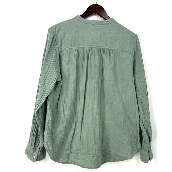 GAP Women Crinkle Gauze Cotton Long Sleeve Button Up Blouse L Sage Green 1043E4 - Picture 7 of 10